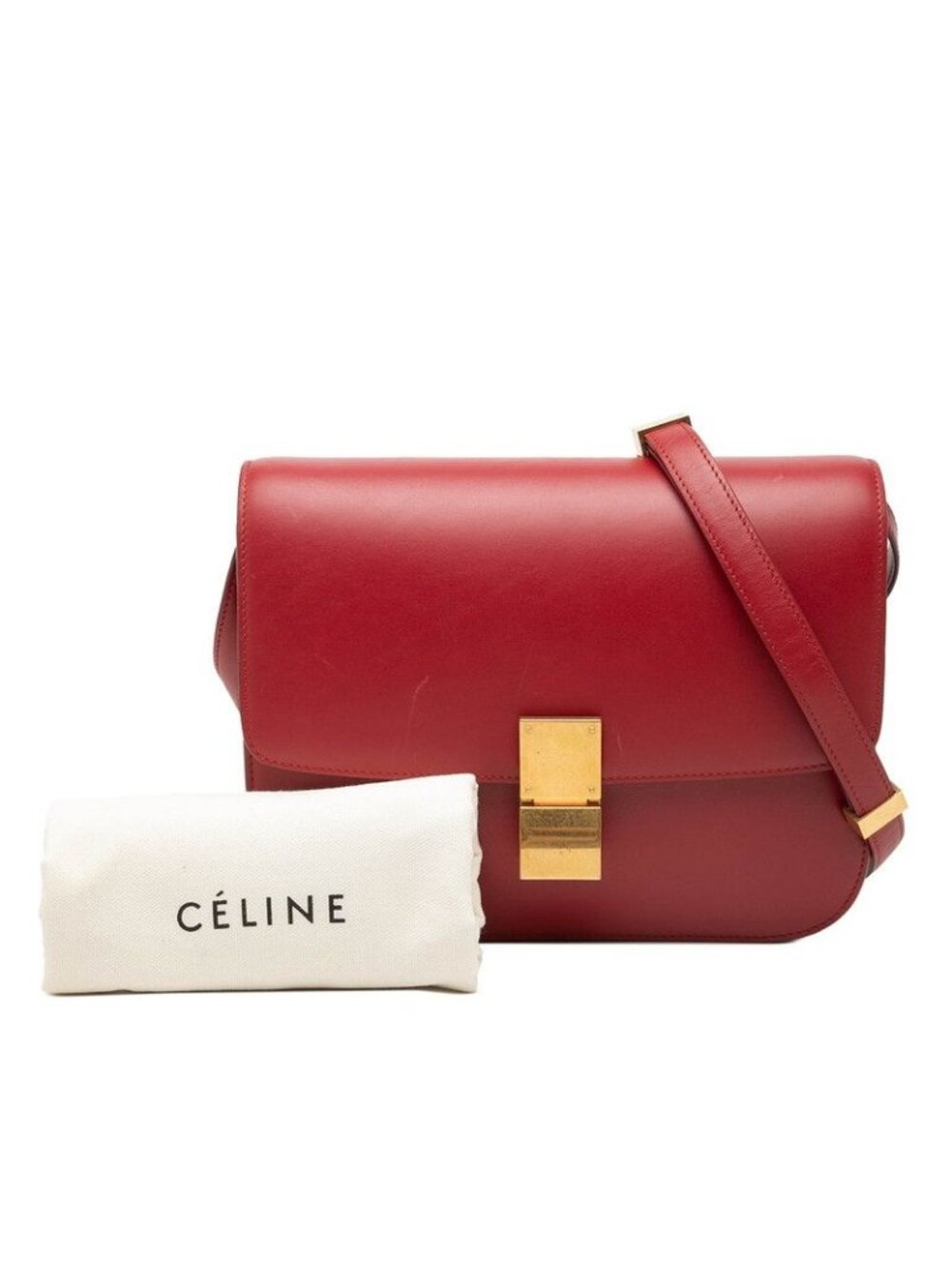 Celine Classic Box Crossbody Shoulder Bag Red Leather - Picture 7 of 7